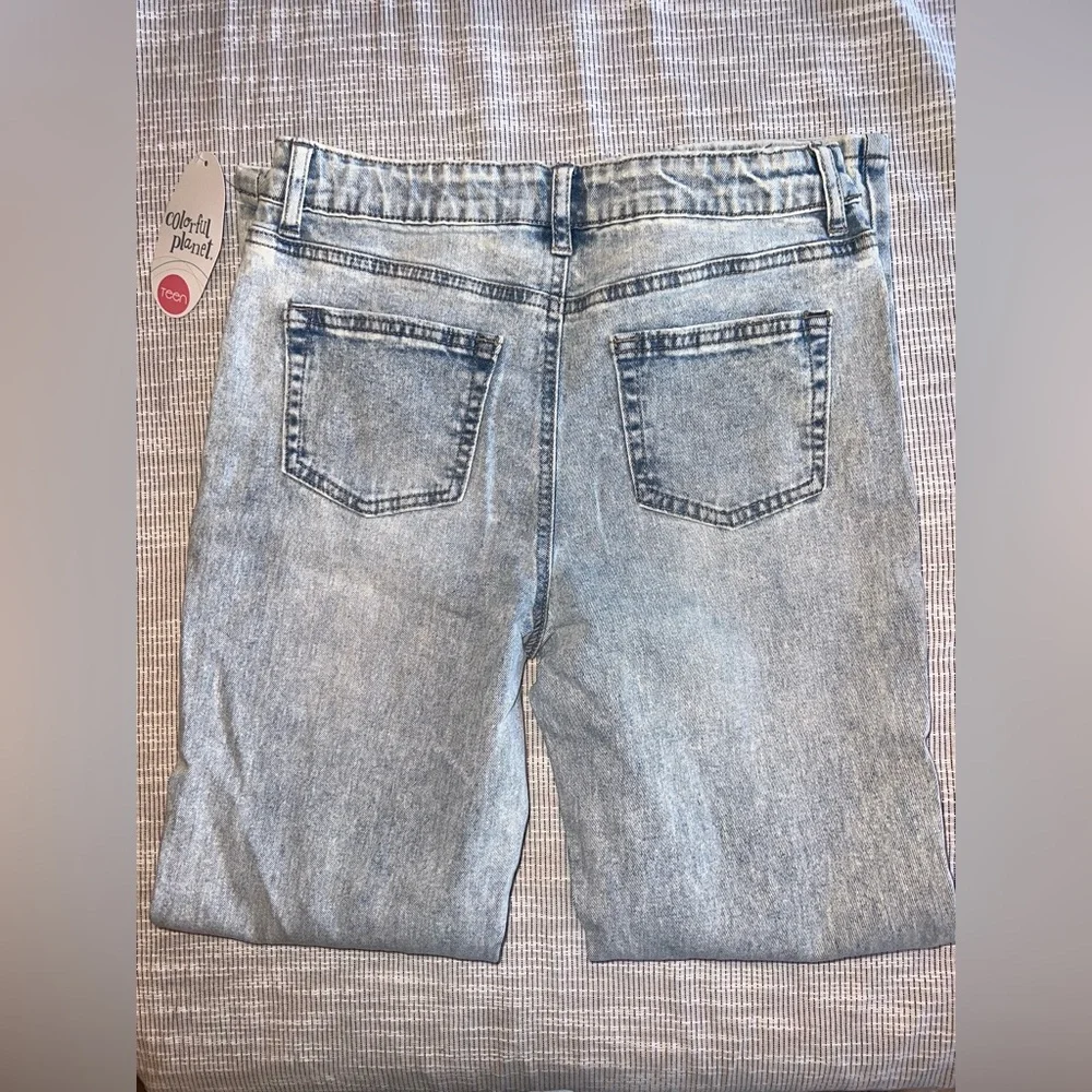 Colorful Planet Distressed Double Roll Mom Jeans | Juniors Size 14 |‎ NWT